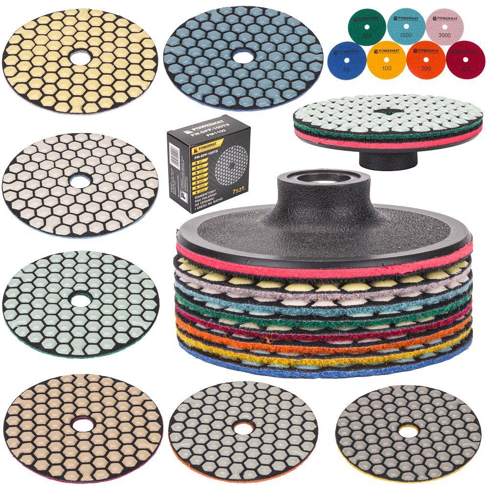 Set 7 discuri diamantate slefuire uscata, 100mm , PM-DPP-100TS , Powermat PM1109