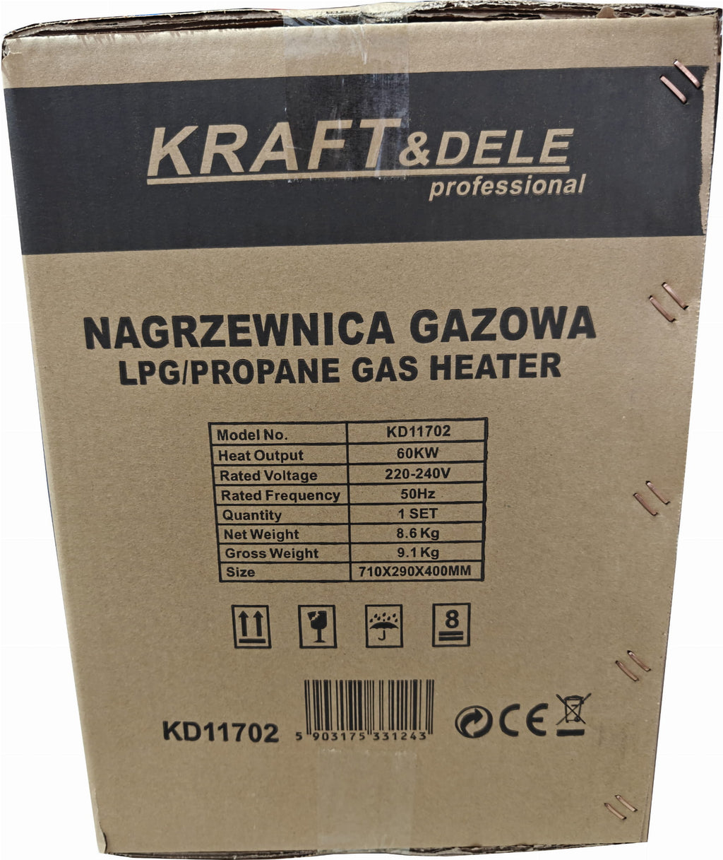 Tun de Caldura pe Gaz 60kw ,display Temperatura Programabil, cu Reductor Inclus, Kraft&Dele KD11702