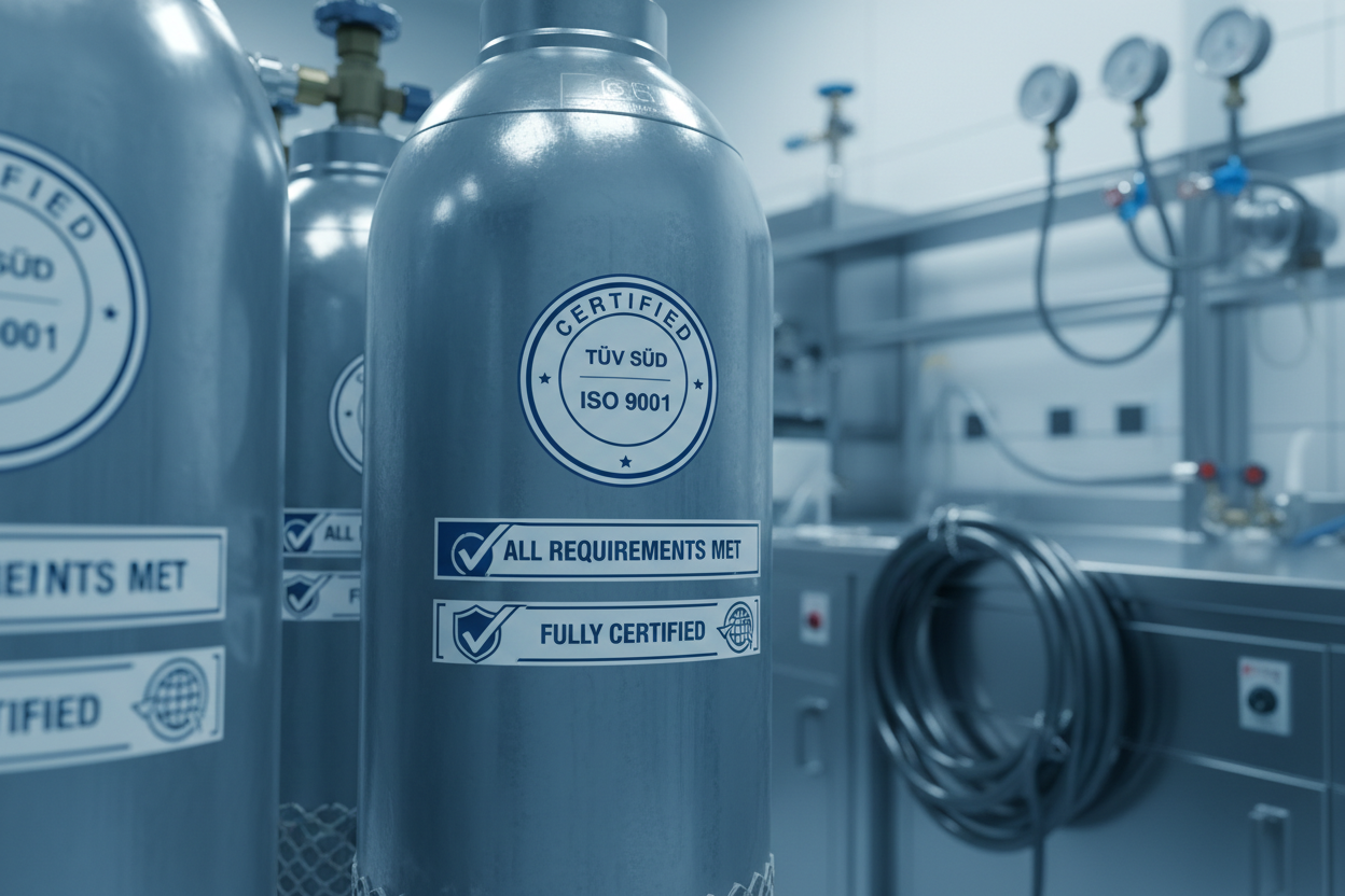 generate an image for my seemless co2 bottles saying that we have tuv and all requierments