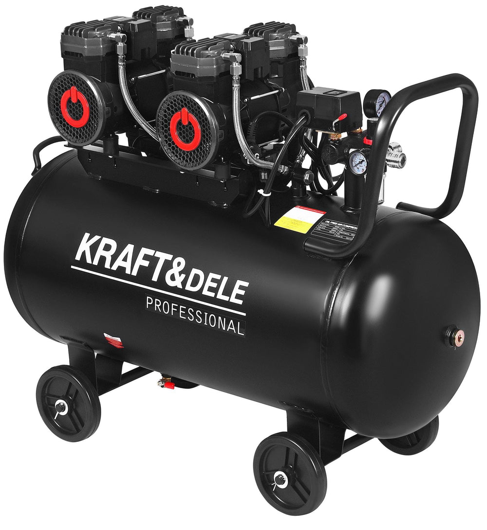 Compresor fara ulei silentios , 100L / 2200W x 2 ,528l/m , Kraft&Dele KD4083