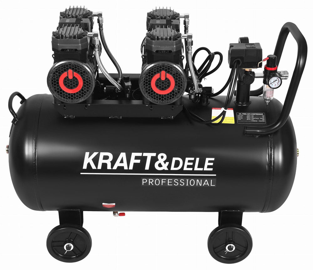 Compresor fara ulei silentios , 100L / 2200W x 2 ,528l/m , Kraft&Dele KD4083
