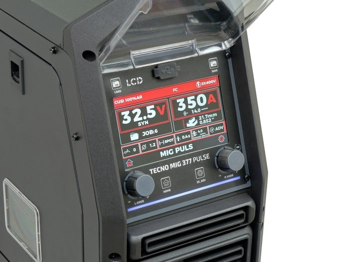 Aparat de Sudura Invertor MIG/MAG Synergic TECNO MIG 377PT PULSE LCD Seria Neagră 4x4 TMIG377PT