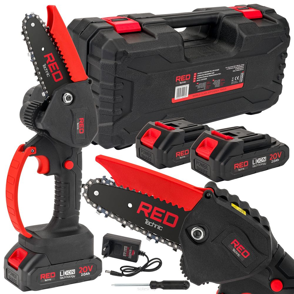 Mini ferastrau , 2 x acumulator ,2 x lanturi , 20v , cutie de transport , Red Technic RTMPA0022
