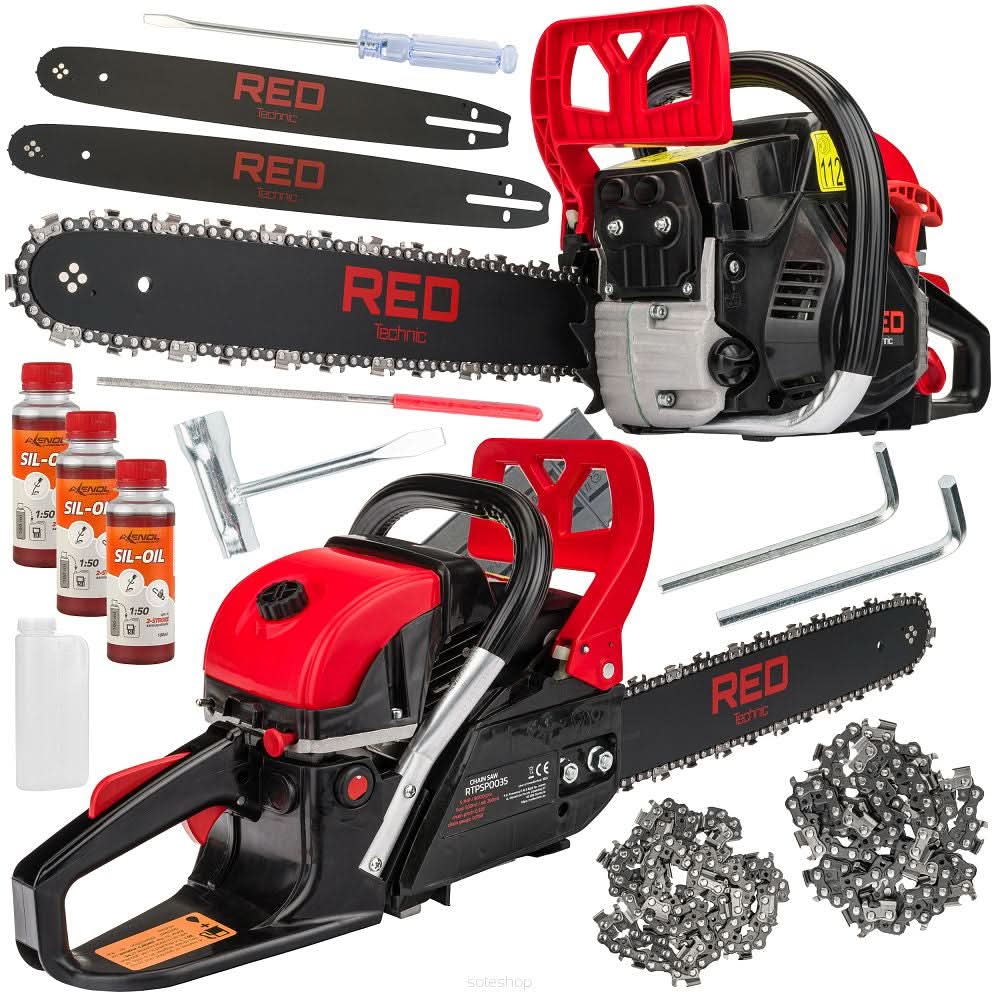 Drujba pe benzina cu lant , 2 lame , 2 lanturi , 5.7 cp , Red Technic RTPSP0035