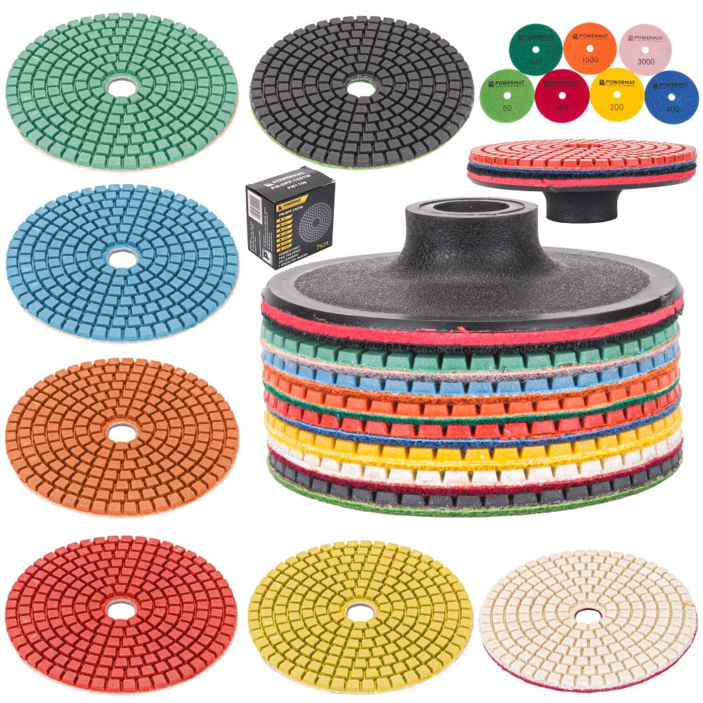 Set 7 discuri diamantate slefuire uscata, 100mm , PM-DPP-100TM , Powermat PM1108